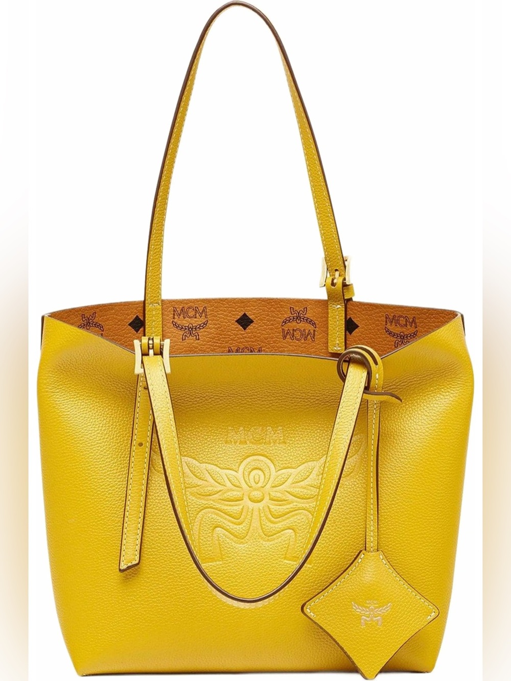 MCM Himmel Shopper Lemon Gold Leather Tote NWT